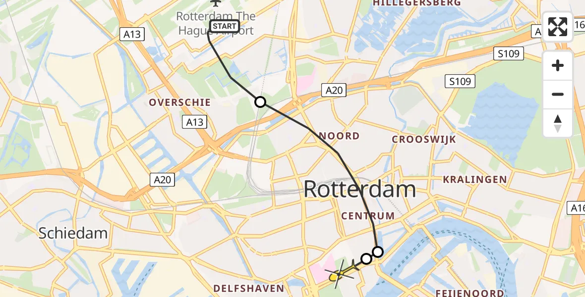 Routekaart van de vlucht: Lifeliner 2 naar Erasmus MC