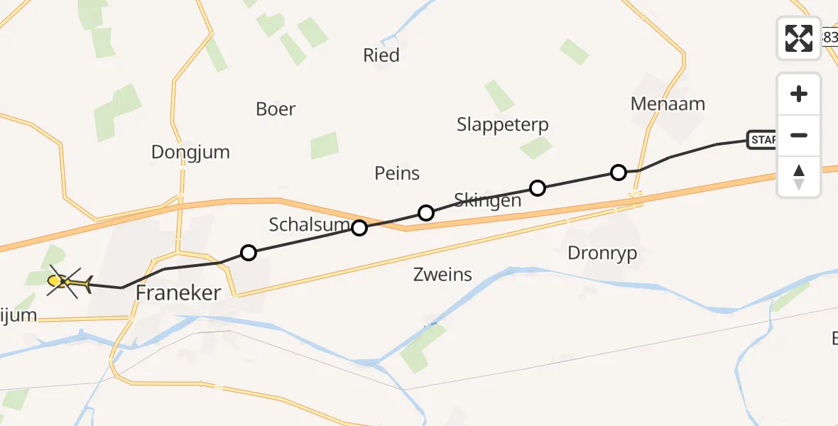 Routekaart van de vlucht: Ambulancehelikopter naar Franeker