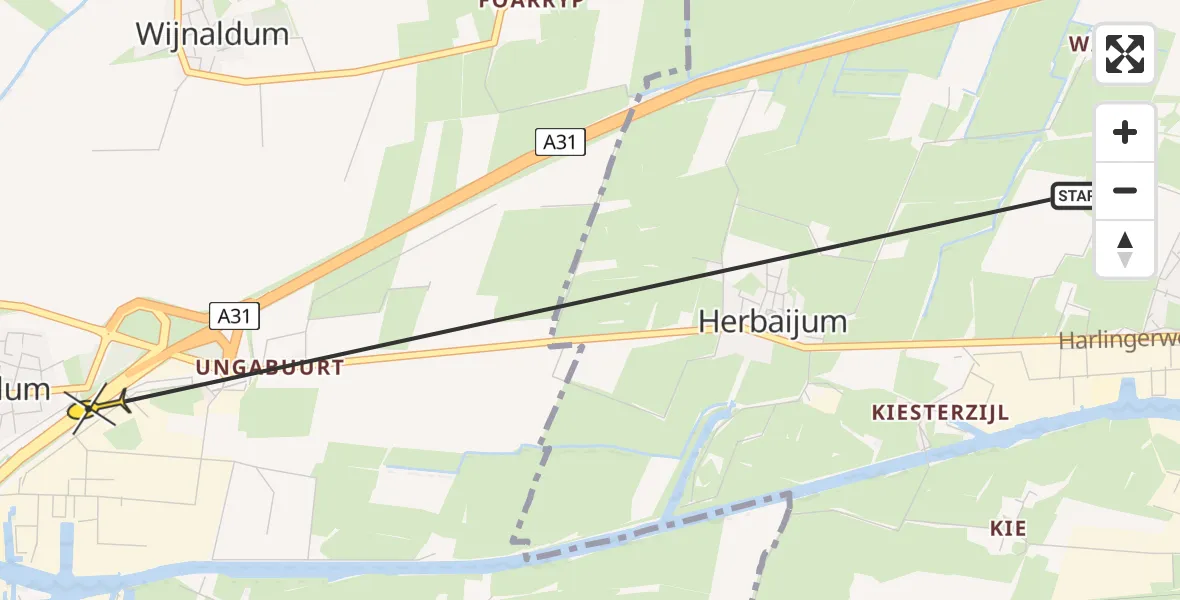 Routekaart van de vlucht: Ambulancehelikopter naar Midlum