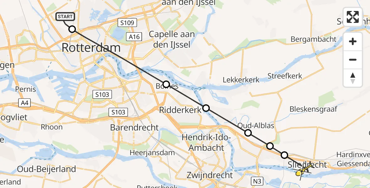 Routekaart van de vlucht: Lifeliner 2 naar Sliedrecht