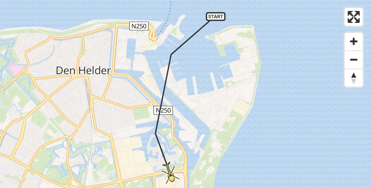 Routekaart van de vlucht: Ambulancehelikopter naar Den Helder