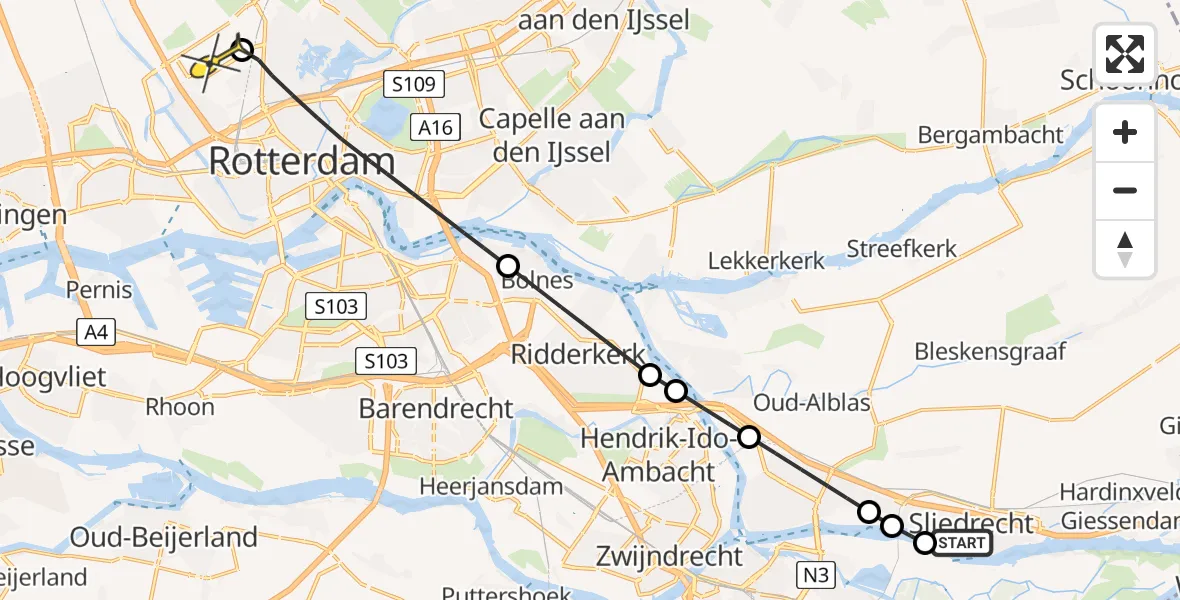 Routekaart van de vlucht: Lifeliner 2 naar Rotterdam The Hague Airport