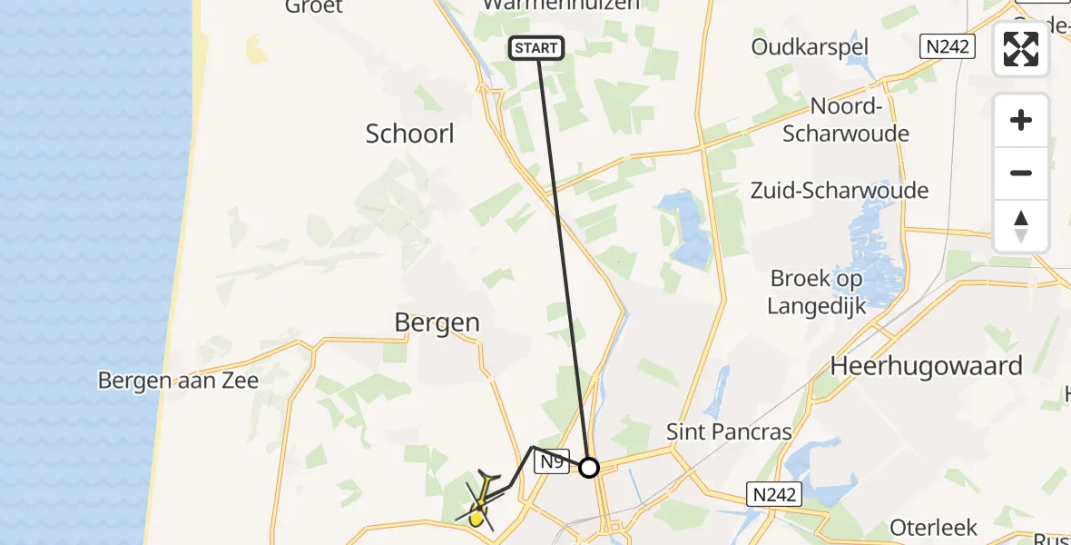 Routekaart van de vlucht: Ambulanceheli naar Alkmaar