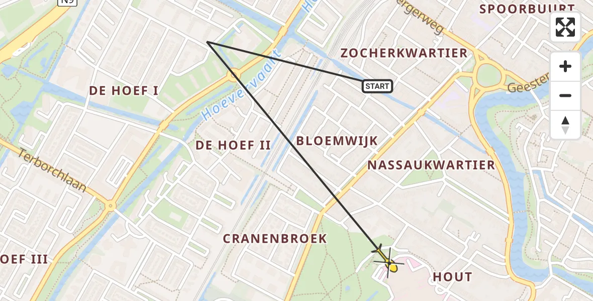 Routekaart van de vlucht: Ambulancehelikopter naar Alkmaar