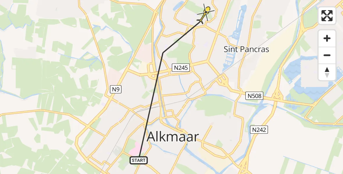 Routekaart van de vlucht: Ambulancehelikopter naar Alkmaar