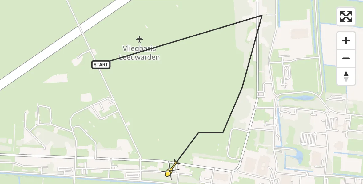 Vluchtroute Ambulancehelikopter van Vliegbasis Leeuwarden naar Vliegbasis Leeuwarden