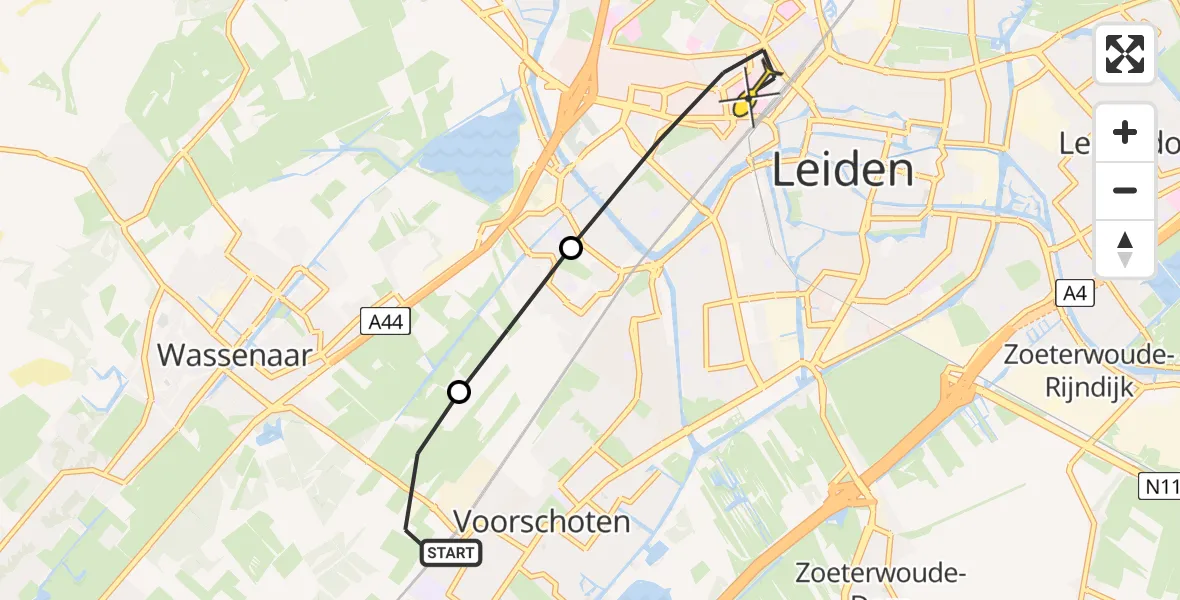 Routekaart van de vlucht: Lifeliner 2 naar Leiden