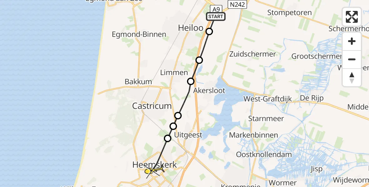 Routekaart van de vlucht: Lifeliner 1 naar Heemskerk