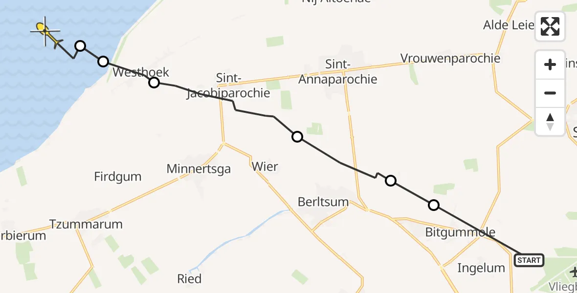 Routekaart van de vlucht: Ambulanceheli naar Formerum