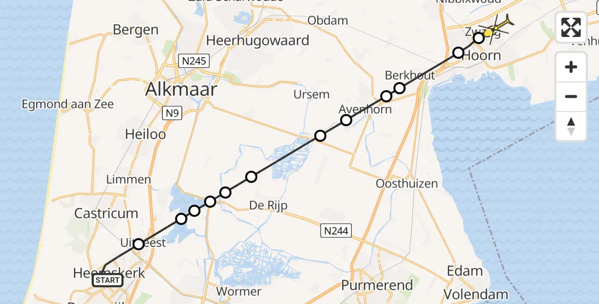 Routekaart van de vlucht: Lifeliner 1 naar Zwaag