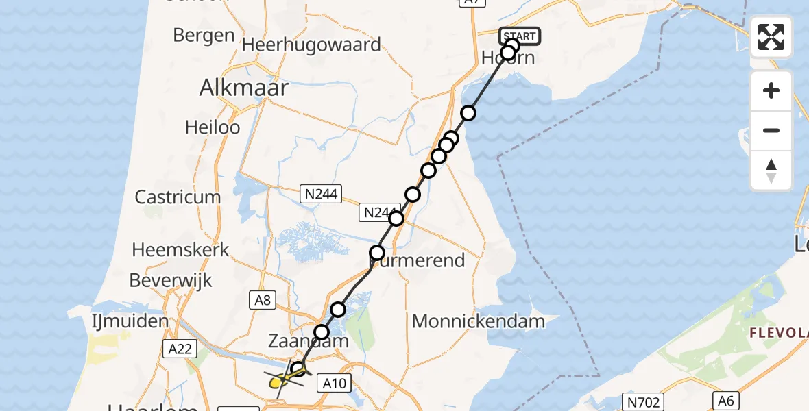 Routekaart van de vlucht: Lifeliner 1 naar Amsterdam Heliport