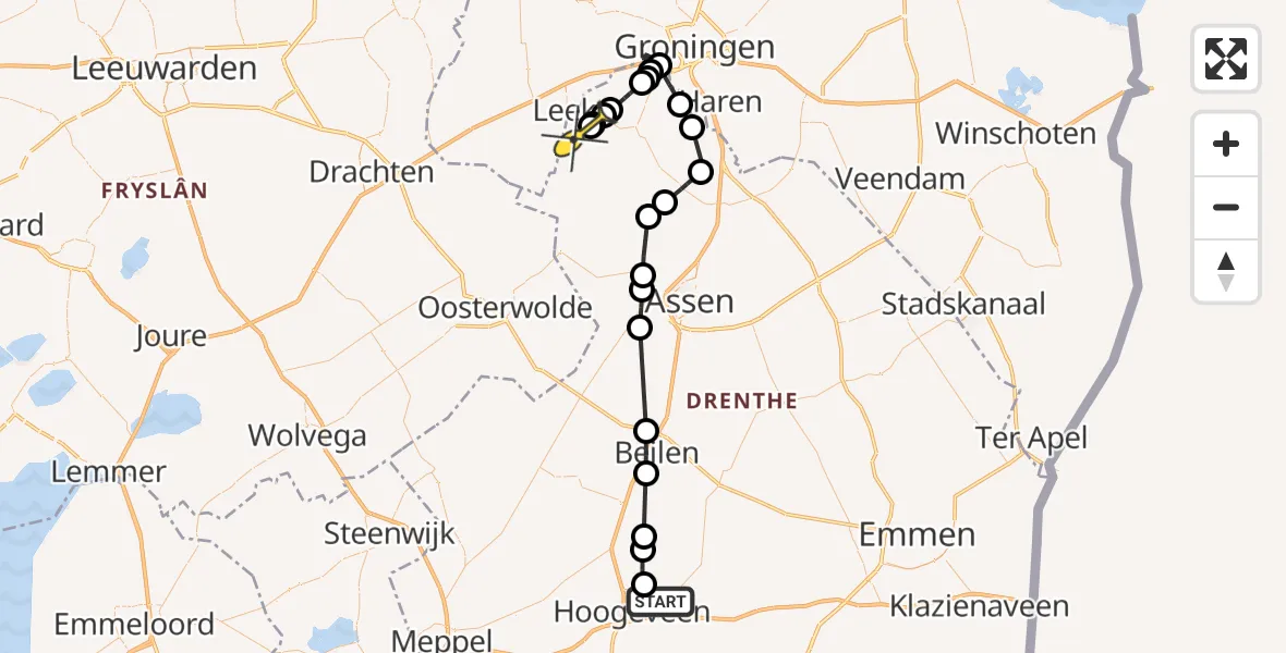 Routekaart van de vlucht: Politiehelikopter naar Nietap