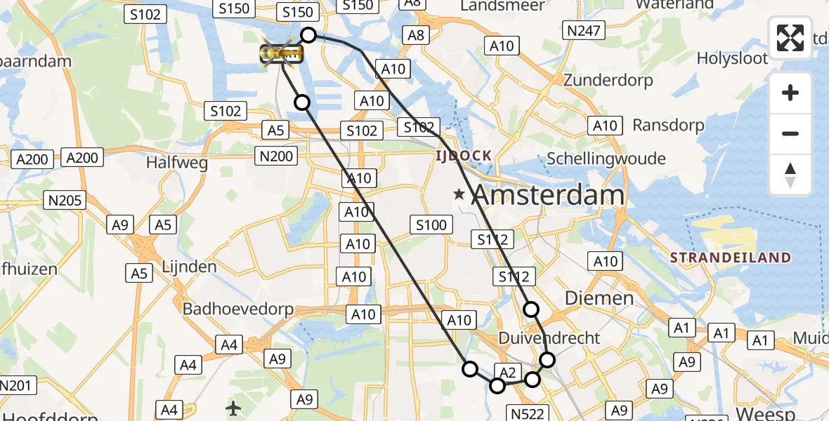 Vluchtroute Traumahelikopter Amsterdam Heliport - Amsterdam Heliport, 29 december 2023, 15:50