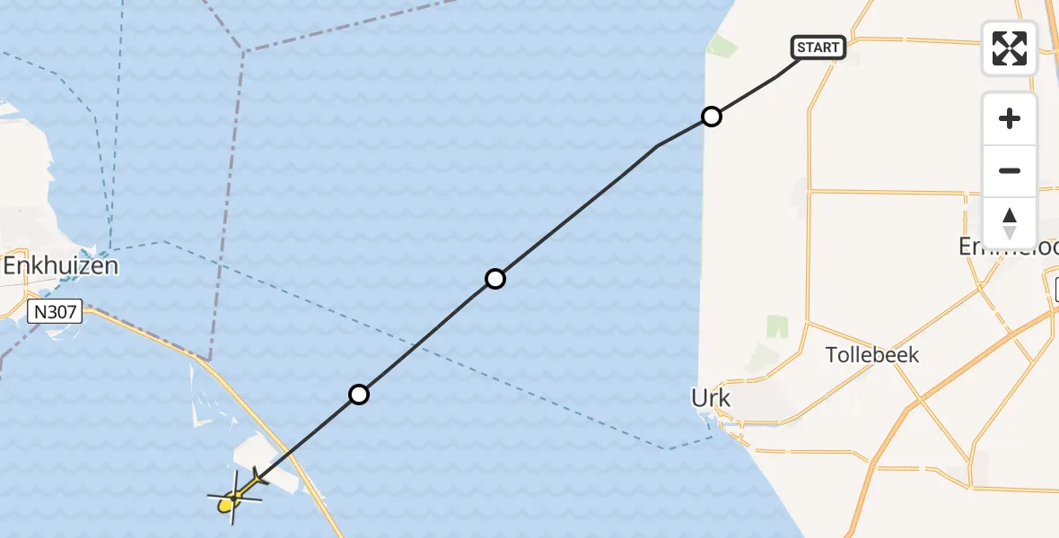 Routekaart van de vlucht: Politiehelikopter naar Lelystad