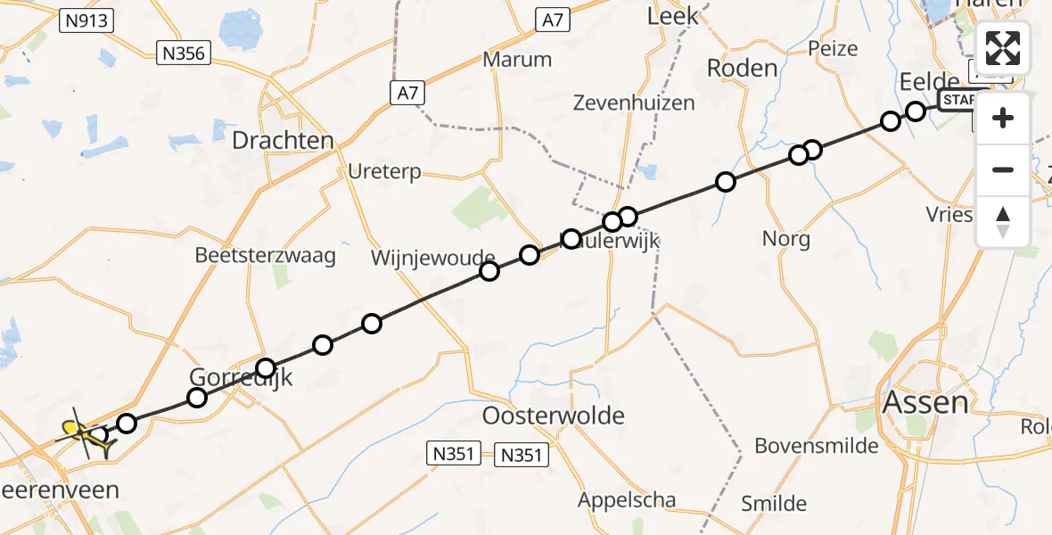 Routekaart van de vlucht: Lifeliner 4 naar Heerenveen