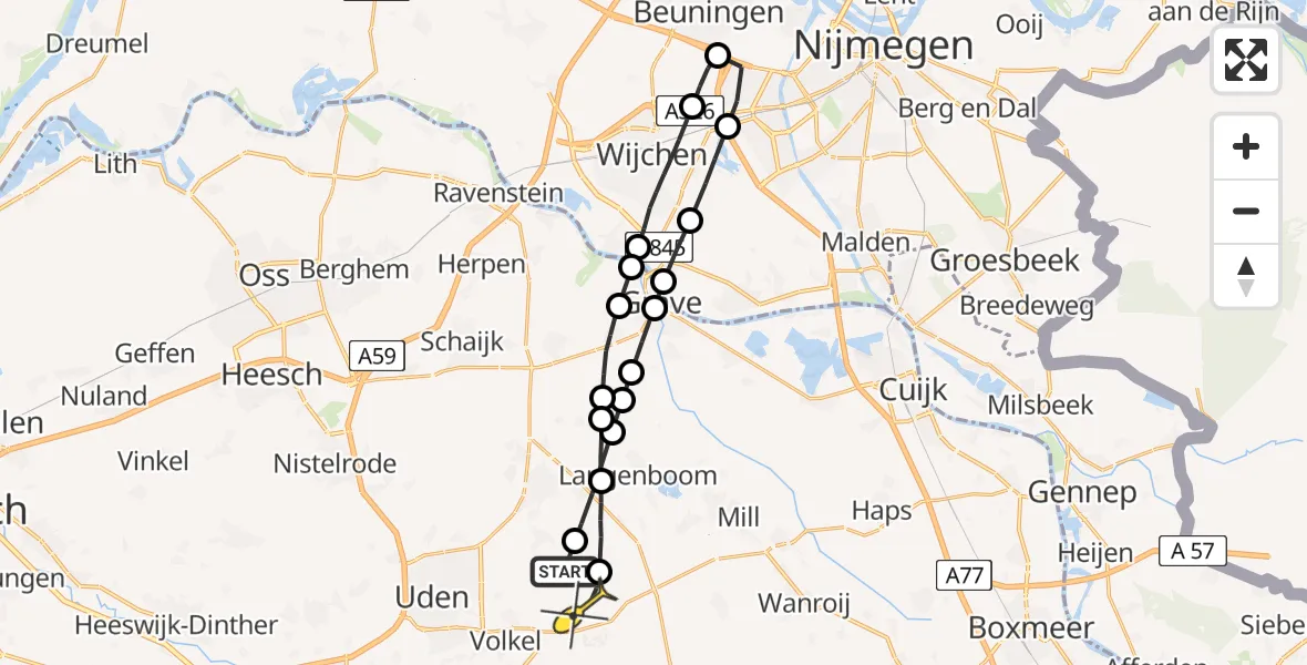 Routekaart van de vlucht: Lifeliner 3 naar Vliegbasis Volkel