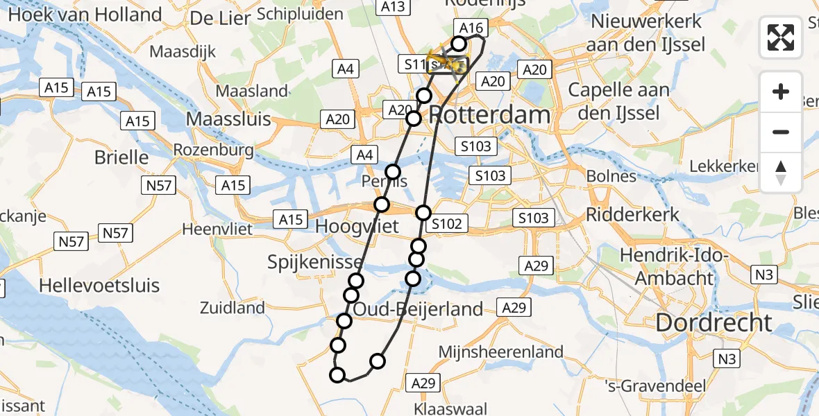 Vluchtroute Traumahelikopter Rotterdam The Hague Airport - Rotterdam The Hague Airport, 29 december 2023, 18:03