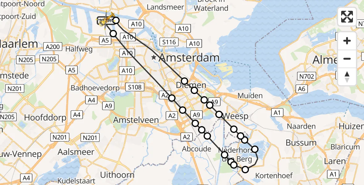 Vluchtroute Traumahelikopter Amsterdam Heliport - Amsterdam Heliport, 29 december 2023, 20:00
