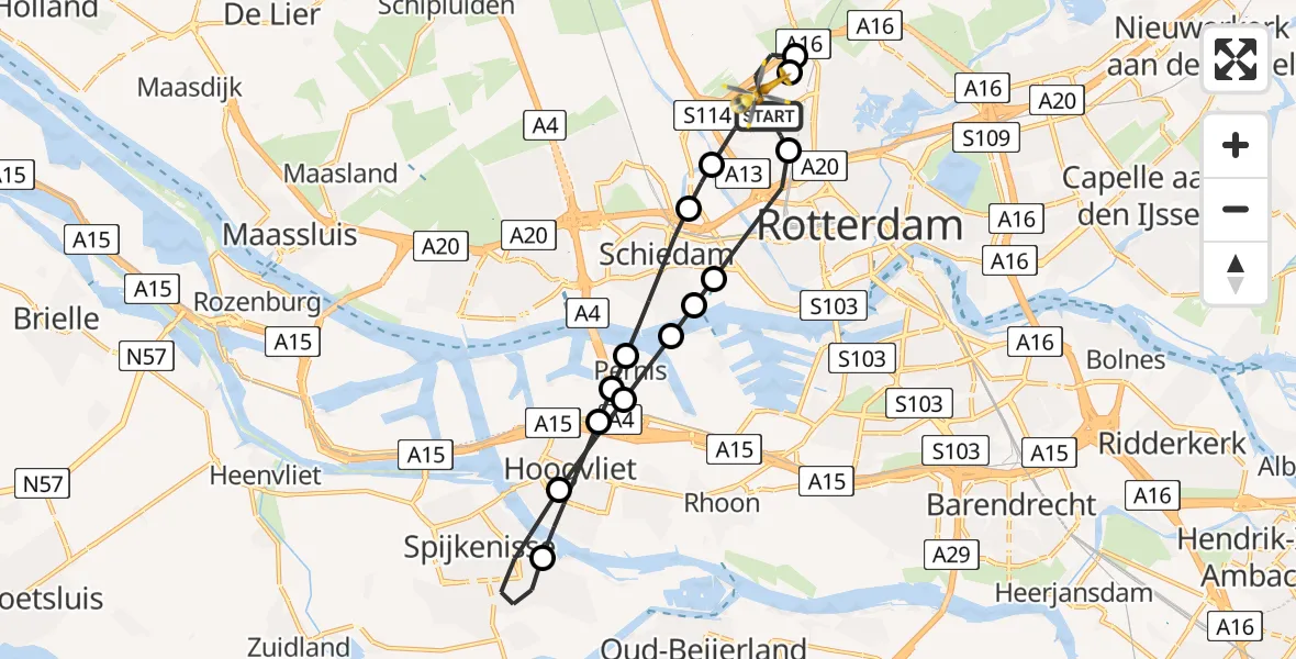 Vluchtroute Traumahelikopter Rotterdam The Hague Airport - Rotterdam The Hague Airport, 29 december 2023, 21:25