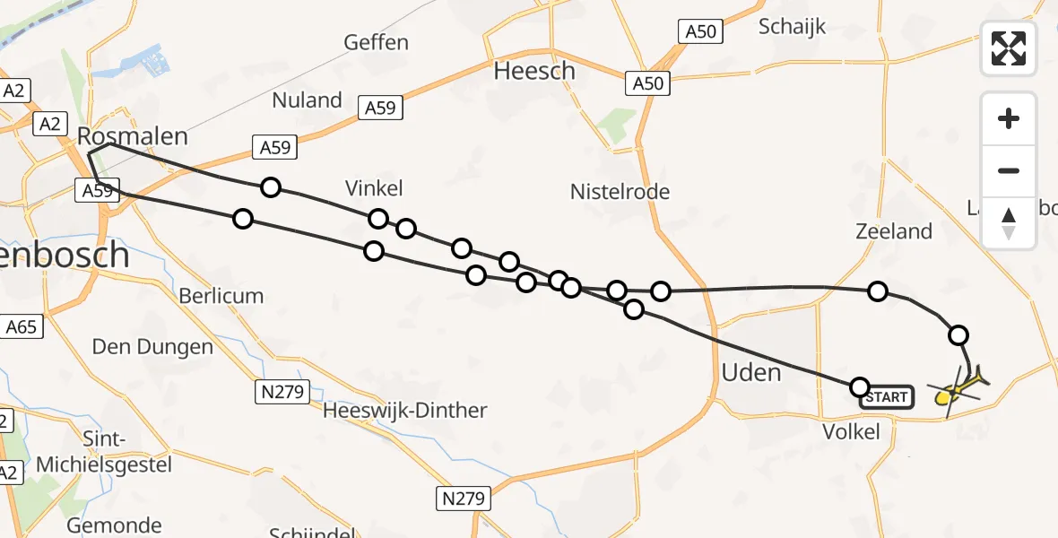 Routekaart van de vlucht: Lifeliner 3 naar Vliegbasis Volkel