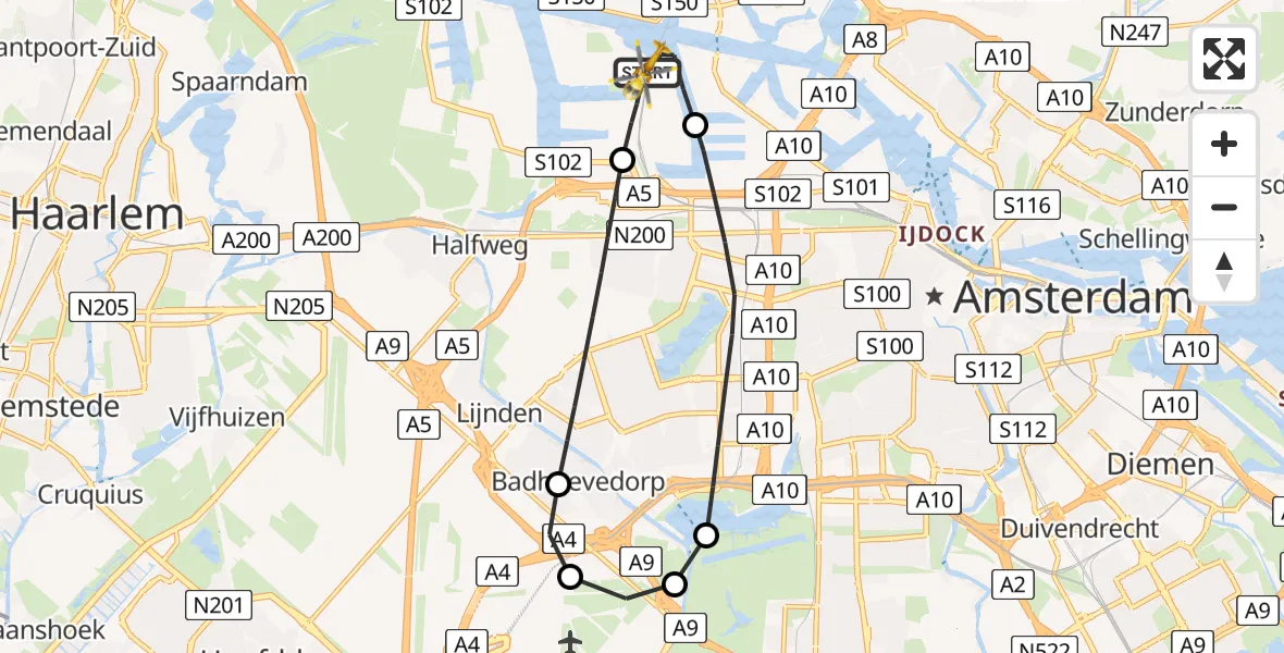 Vluchtroute Traumahelikopter Amsterdam Heliport - Amsterdam Heliport, 30 december 2023, 06:49