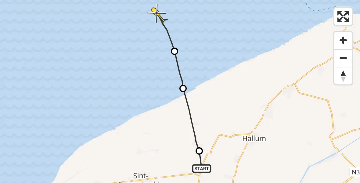 Routekaart van de vlucht: Ambulancehelikopter naar Ballum