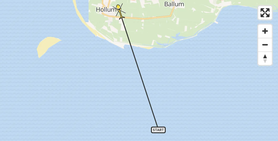 Routekaart van de vlucht: Ambulanceheli naar Hollum