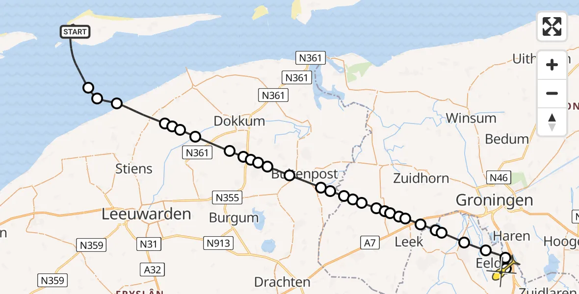 Routekaart van de vlucht: Lifeliner 4 naar Groningen Airport Eelde