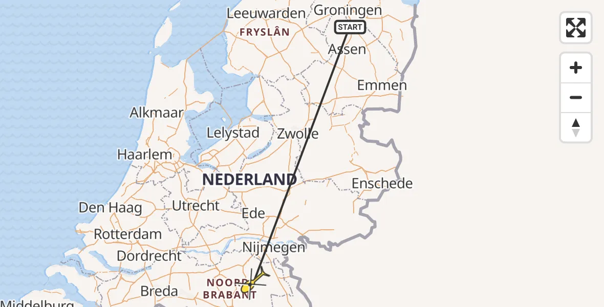 Routekaart van de vlucht: Traumahelikopter naar Volkel