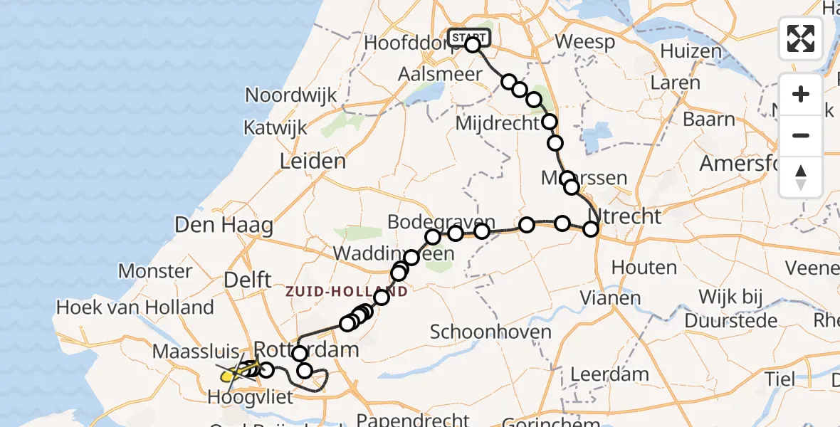 Routekaart van de vlucht: Politieheli naar Vlaardingen