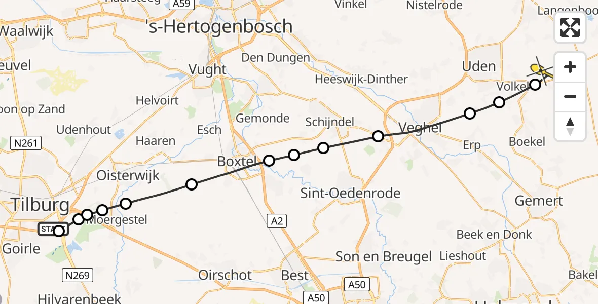 Routekaart van de vlucht: Lifeliner 3 naar Vliegbasis Volkel