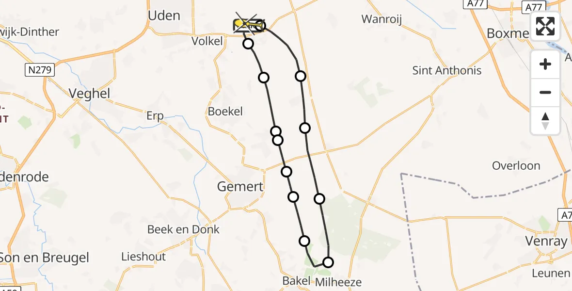 Routekaart van de vlucht: Lifeliner 3 naar Vliegbasis Volkel