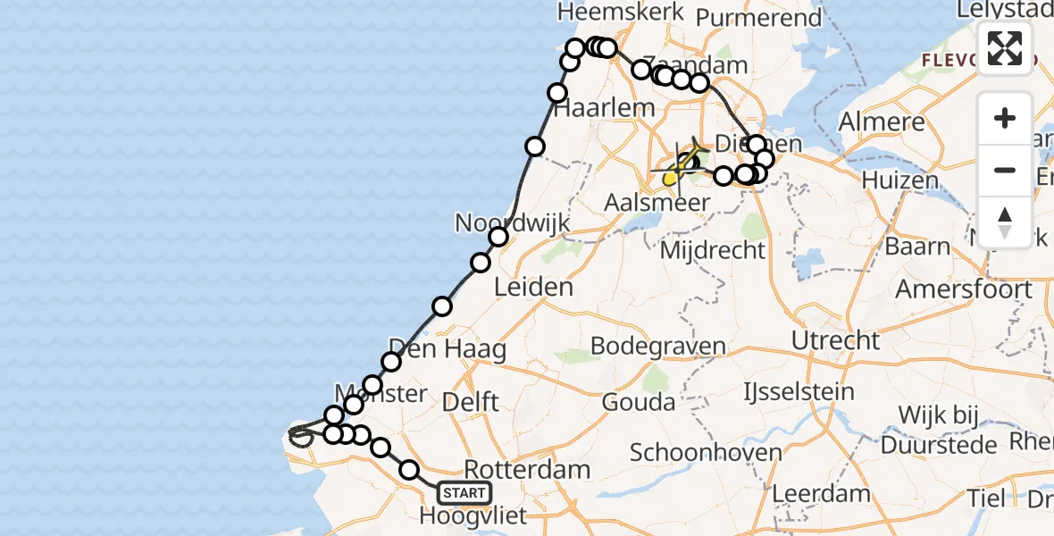Routekaart van de vlucht: Politiehelikopter naar Schiphol
