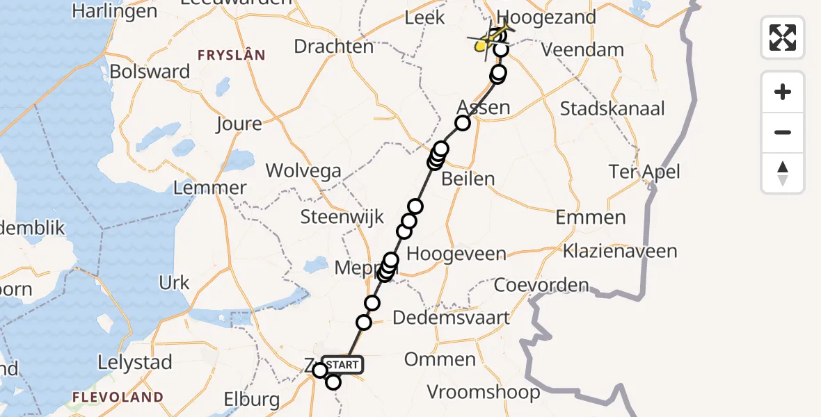 Routekaart van de vlucht: Lifeliner 4 naar Groningen Airport Eelde