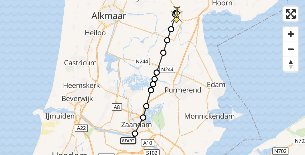 Routekaart van de vlucht: Lifeliner 1 naar De Goorn
