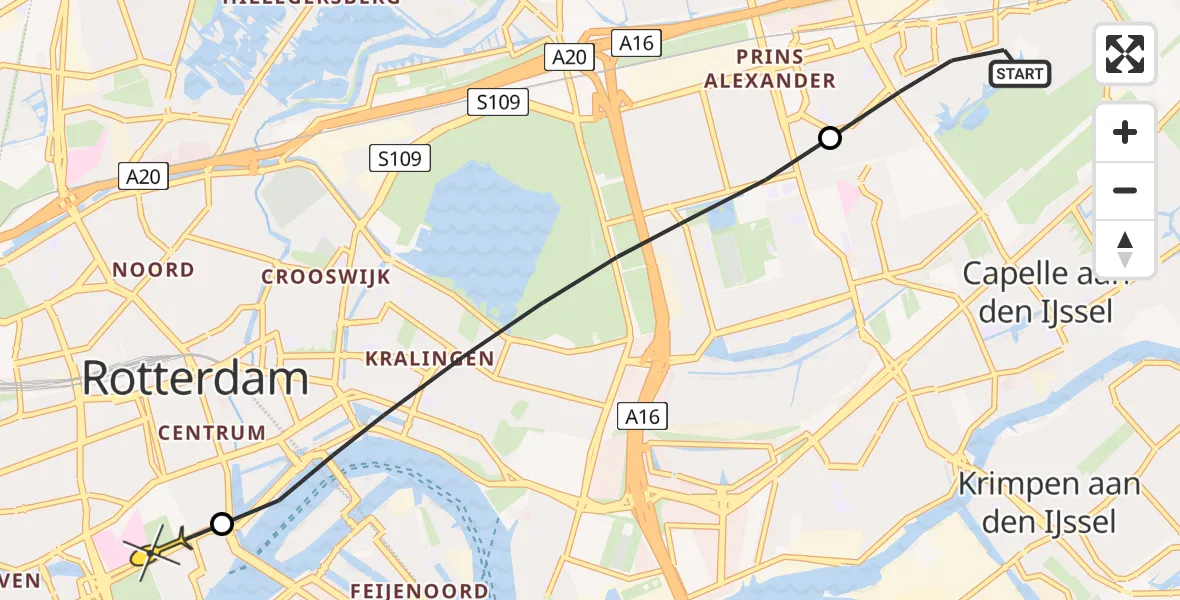 Routekaart van de vlucht: Lifeliner 2 naar Erasmus MC