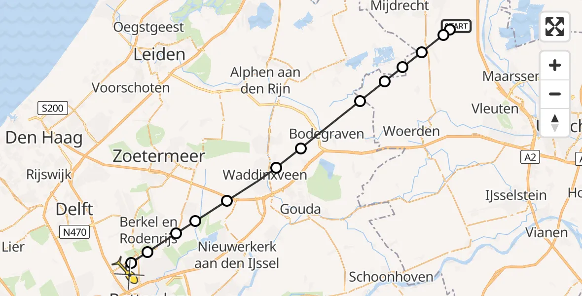 Routekaart van de vlucht: Politieheli naar Rotterdam The Hague Airport