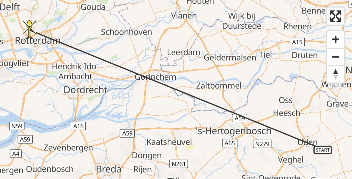 Routekaart van de vlucht: Traumaheli naar Rotterdam The Hague Airport