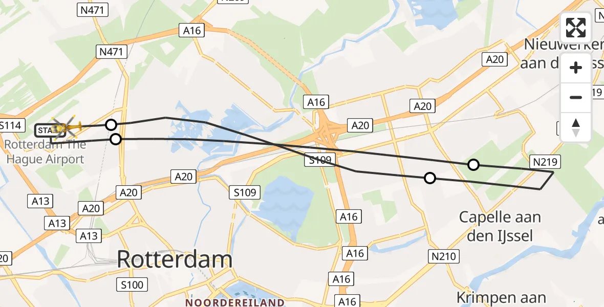 Vluchtroute Traumahelikopter Rotterdam The Hague Airport - Rotterdam The Hague Airport, 30 december 2023, 13:41