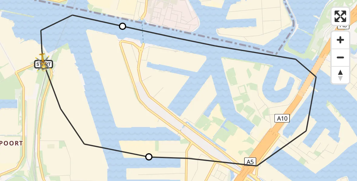 Vluchtroute Traumahelikopter Amsterdam Heliport - Amsterdam Heliport, 30 december 2023, 14:52