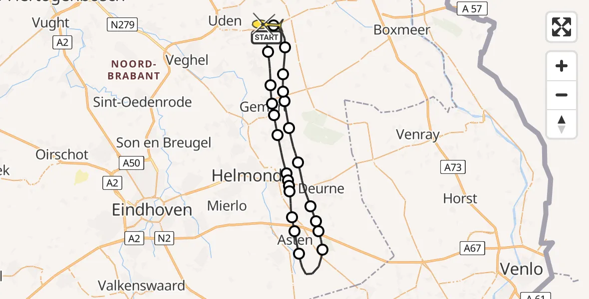 Routekaart van de vlucht: Lifeliner 3 naar Vliegbasis Volkel