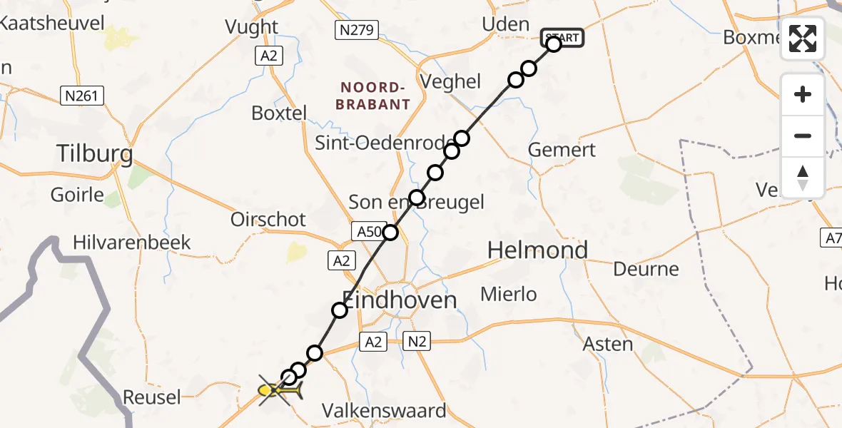 Routekaart van de vlucht: Lifeliner 3 naar Eersel