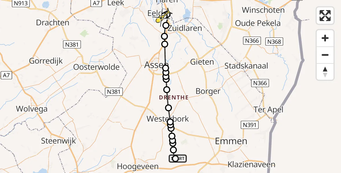 Routekaart van de vlucht: Lifeliner 4 naar Groningen Airport Eelde