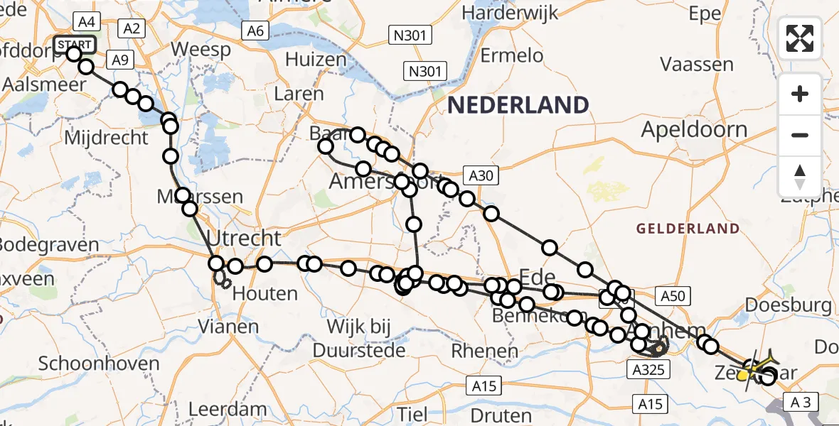Routekaart van de vlucht: Politiehelikopter naar Zevenaar