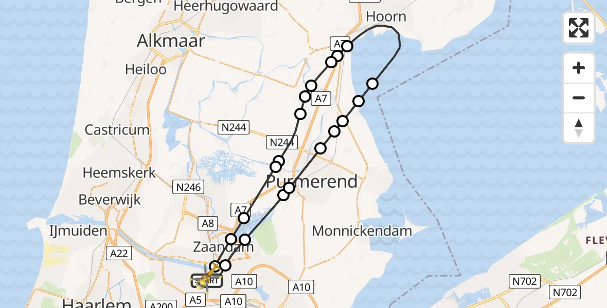 Vluchtroute Traumahelikopter Amsterdam Heliport - Amsterdam Heliport, 30 december 2023, 18:23