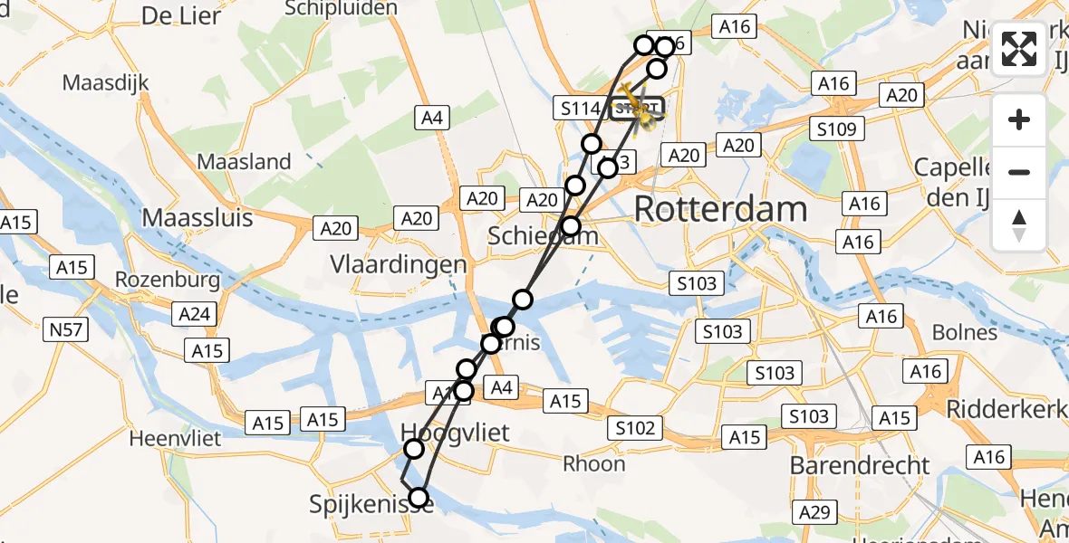 Vluchtroute Traumahelikopter Rotterdam The Hague Airport - Rotterdam The Hague Airport, 30 december 2023, 19:09