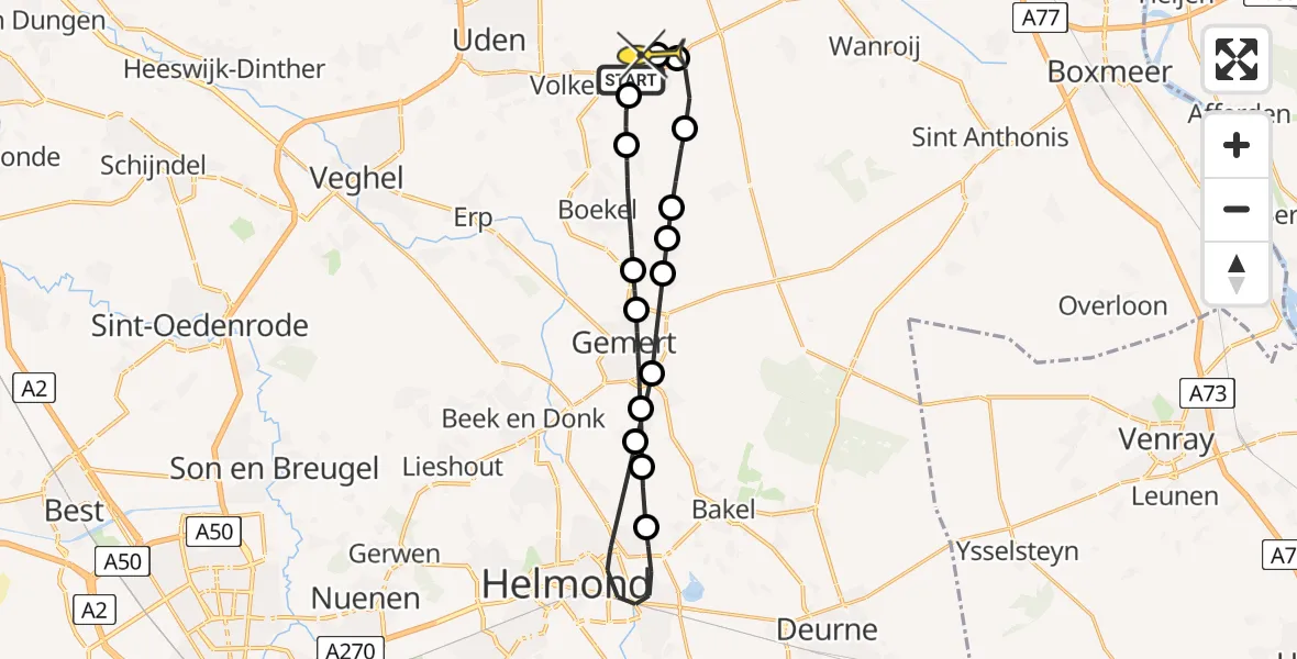 Routekaart van de vlucht: Lifeliner 3 naar Vliegbasis Volkel