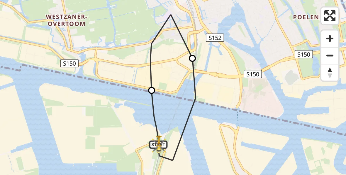 Vluchtroute Traumahelikopter Amsterdam Heliport - Amsterdam Heliport, 30 december 2023, 19:46