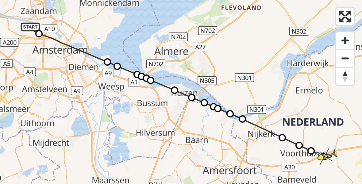 Routekaart van de vlucht: Lifeliner 1 naar Stroe