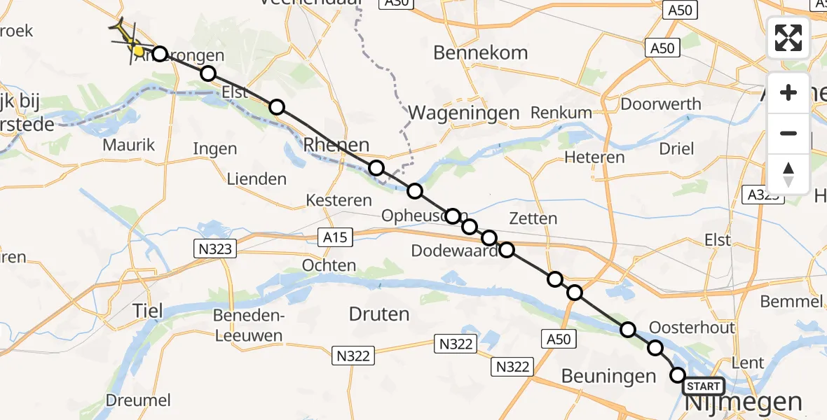 Routekaart van de vlucht: Lifeliner 3 naar Leersum